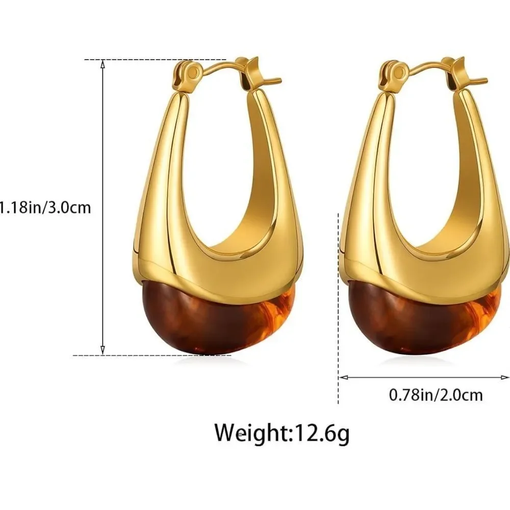 NEW 18K Gold Plated Elegant Gold and Brown Hoop Earrings